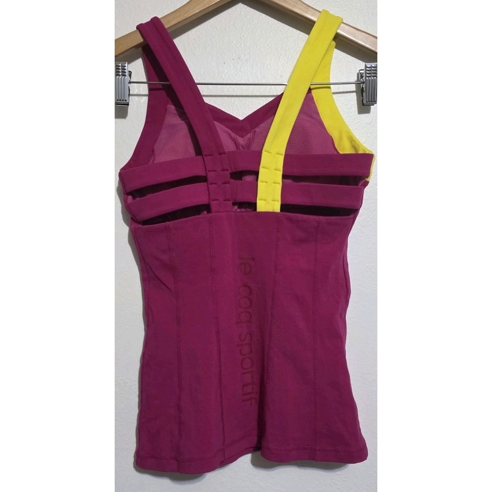Le Coq Sportif Tank Top Training Active Running Pink Yellow Strappy Criss Cross